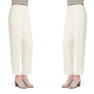 Eileen Fisher Silk Georgette Crepe Slouchy Ankle Pull-On Pants in Bone | Small